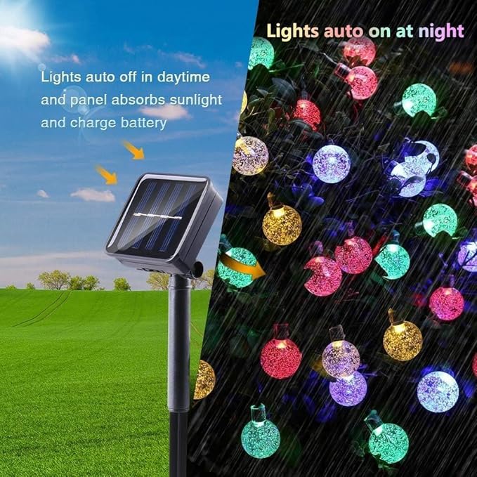 Toodour Solar String Lights Outdoor, 36ft 60 LED Globe String Light with 8 Mode, Waterproof Crystall Ball Lights Solar Patio Lights for Garden, Lawn, Patio, Gazebo, Yard, Outdoor Decor - Multicolor