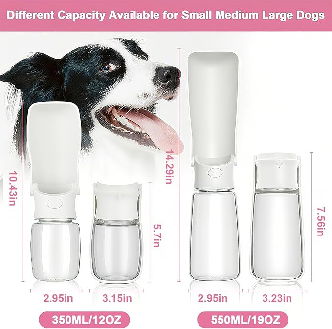Portable Dog Water Bottle, Foldable Dog Water Bottle Leak Proof Dispenser for Puppy Small Medium Large Dogs, Pet Drink Cup for Walking Hiking Traveling(White,19oz)