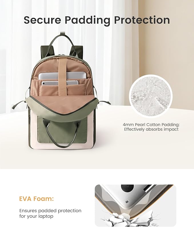 LOVEVOOK Laptop Backpack for Women - Stylish Work Backpack with Large Cup Holder, Waterproof College Teacher Backpack, Green, 15.6Inch