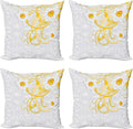 Ambesonne Daffodil Throw Pillow Cushion Case Pack of 4, Daffodils on Ornate Background Floral Repeating Swirling Curves Spring Pattern, Modern Accent Double-Sided Digital Printing, 20", Grey Yellow