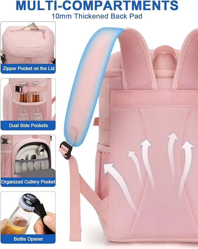 Pritent Cooler Backpack for Men Women Insulated Waterproof Backpack Cooler Leak Proof Cooler Bag Lightweight Lunch Backpack for Camping Beach Travel Picnic