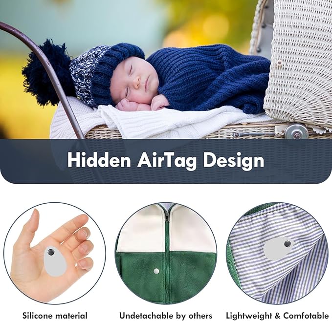 for Airtag Holder for Kids Baby Toddler Hidden 2 Pack GPS Tracker Case, Anti-Removal for Airtag Silicone Case with Safety Pins, Suitable for Children, Elderly, Pets, Backpack, Luggage (Black+White)