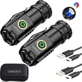 UNROEVS Mini Flashlight 2550 Lumens Rechargeable USB C Charging, Small Flashlights High Lumens 5 Modes, Pocket Flashlight with Clip, Magnetic Flashlight for EDC,Camping, Hiking,Emergency(2 Pack)