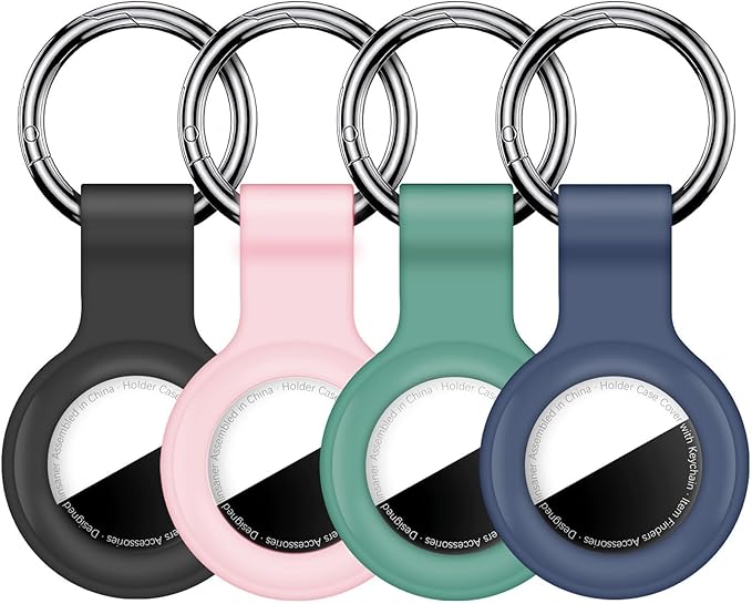 Linsaner 2|4 Pack Holder for AirTag 2nd Gen (2026) & 1st Gen, Silicone Case Keychain Key Ring, Protective Cover for Apple for Air Tags, GPS Finder Accessories, Black/Pink/Green/Dark Blue