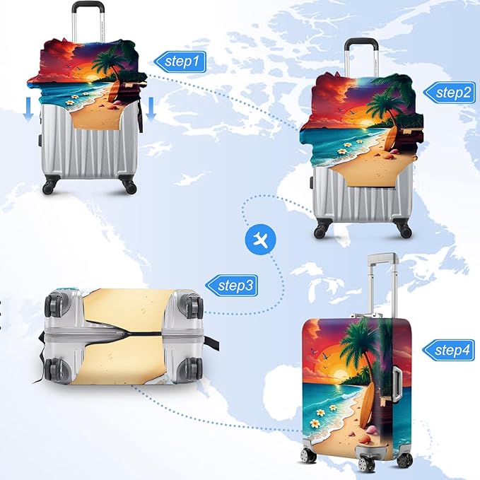ANNA QUEEN Tropical Sunset Beach Luggage Cover,Stretchable Suitcase Protector Sleeve,Fit for 28-30 Inch Checked Baggage,Water Resistant & Durable Luggage Protector