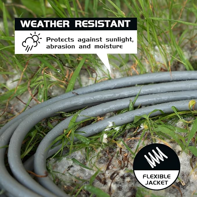Indoor Outdoor Extension Cord Weatherproof, UL Listed, 16 Gauge 10FT Grey 3 Prong Heavy Duty, 16/3 SJTW 13A Power Cord for Outdoor Lights, Appliances, Lawn