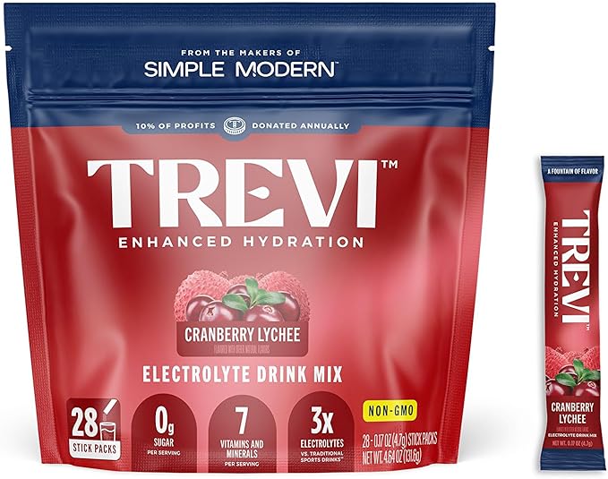TREVI™ Everyday Sugar Free Electrolytes - Essential Drink Mix Hydration Powder Packets - 28 Count - Cranberry Lychee