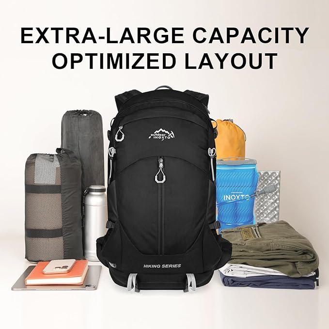 IX INOXTO Hiking Backpack, Camping Backpack, 30L Waterproof Hiking Daypack with 3L Water Bladder and Rain Cover (black)