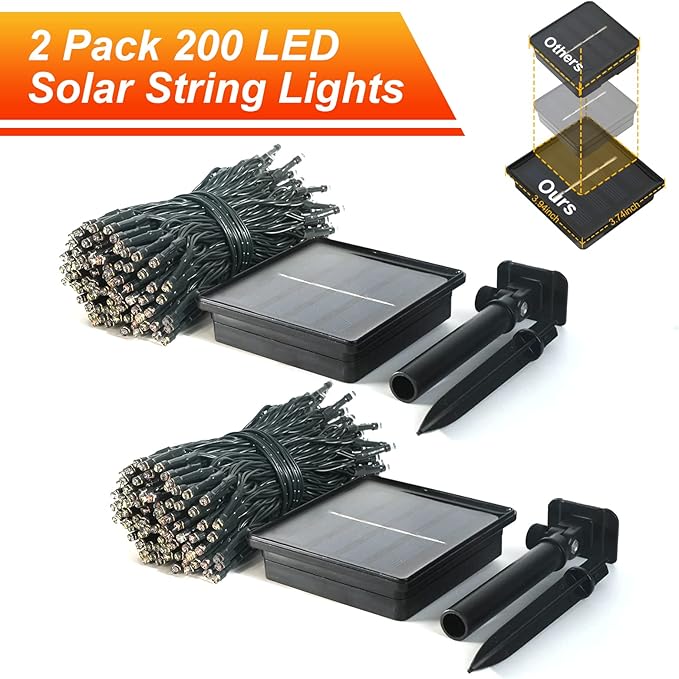 JMEXSUSS 2 Pack Solar String Lights Outdoor Waterproof, Total 400 LED 151FT Solar Christmas Lights Outdoor, 8 Modes Christmas Light for Outside Patio Yard Tree Decorations, Orange