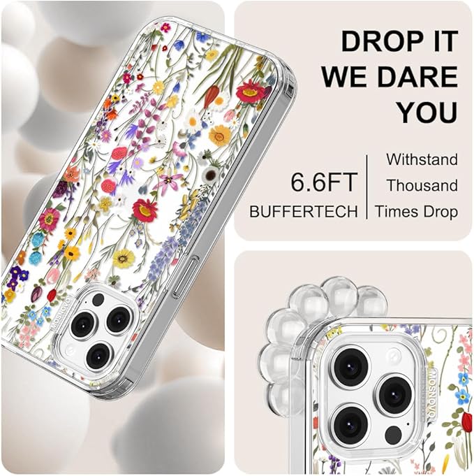 MOSNOVO Case for iPhone 12 & iPhone 12 Pro, [Buffertech 6.6ft Military-Grade Drop Protection] [Anti Peel Off Tech] Clear TPU Bumper Phone Case Cover Design - Wildflower Meadow