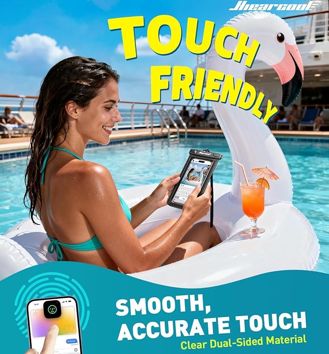 Hiearcool Waterproof Phone Pouch, Waterproof Beach Bag Compatible for iPhone 17 16 15 14 13 Pro Max, IPX8 Cellphone Travel Essentials for Beach -Black & Sky Blue-2Pack