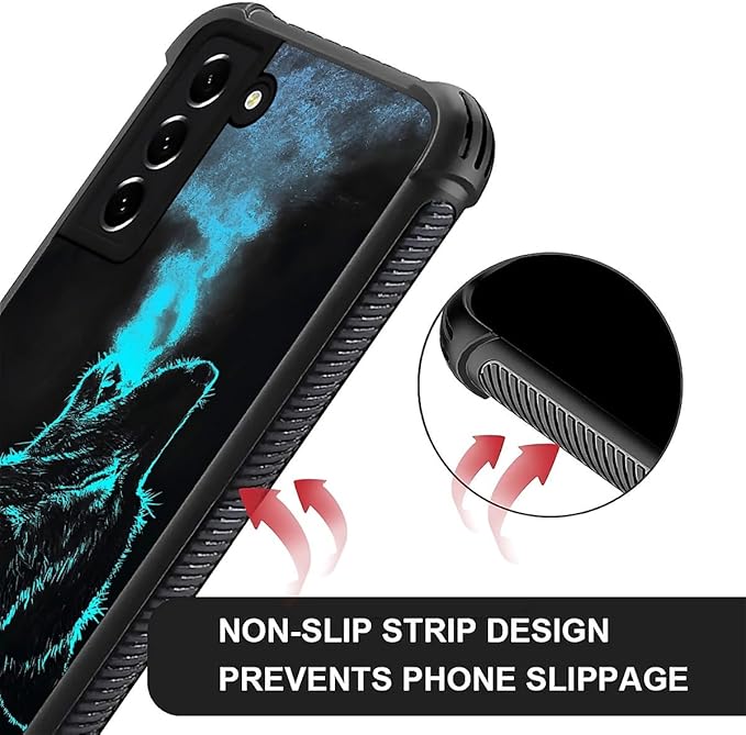 for Samsung Galaxy S22 Case, Blue Breathing Wolf Pattern Graphic Design Girl Boy Soft Silicone Hard Acrylic Shock Protection for Samsung Galaxy S22