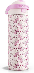 ENCOOL Leakproof Insulated Water Bottle with Straw Dual-Sip Water Bottle Bag-Safe Design for Work, Commute & Gym – Keeps Drinks Cold All Day, 24 oz, Blush Butterfly