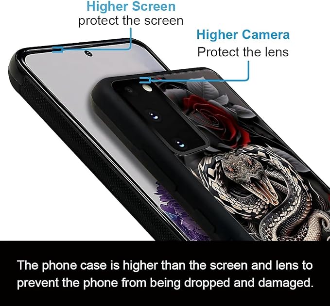 for Samsung Galaxy S20 Case, Entwined Rose Snake Pattern Graphic Design Girl Boy Soft Silicone Hard Acrylic Shock Protection for Samsung Galaxy S20