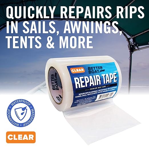 Better Boat Repair Tape for Fabric and Vinyl 30ft x 3in, Clear Waterproof Patch Tape for RV Awning Canvas Tent Tarp Sail Canopy Boat Cover, Heavy Duty