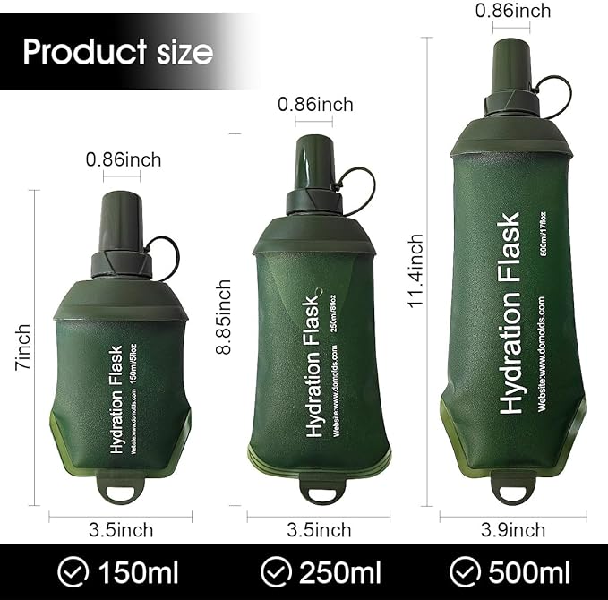 WILDREEDS 500ml Soft Flask, TPU Collapsible Soft Water Bottle for Hydration Pack, Running Vest, Folding Water Bottle for Hiking Cycling Climbing-2Pcs, Green