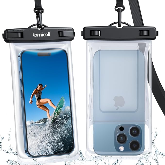 Lamicall 2PCS Waterproof Phone Pouch Floating - [Soft 3D Seamless Design] IPX8 Water Proof Cell Phone Case Gift for Beach, Protector for iPhone, 4-7" Devices, Dry Bag Beach Essentials for Cruise