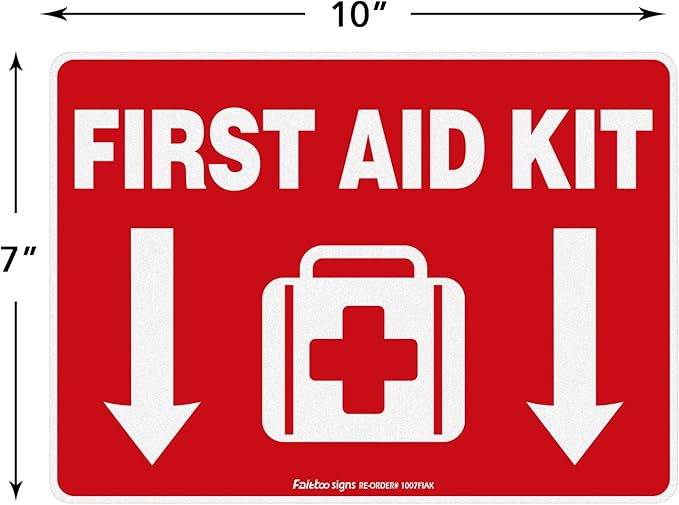 First Aid Kit Sticker, First Aid Kit Sticker Decal for Home, Schools and Business, 2 Pack, 10 x 7 inch Self-Adhesive Vinyl Decal Stickers, Reflective, UV Protected, Waterproof