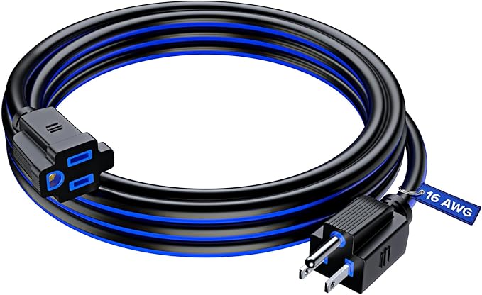 Maximm 10 Ft Black and Blue Extension Cord, Heavy Duty 16 AWG, ETL Listed for Workshop & Outdoor Use