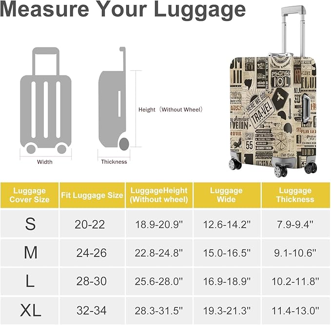 ANNA QUEEN Vintage Travel Collage Luggage Cover, Retro Suitcase Protector, Stretchable Washable Cover for 20-22 Inch Luggage