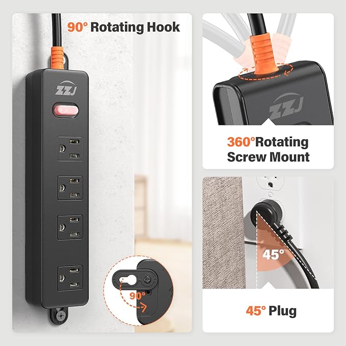 Outdoor Power Strip Weatherproof, IPX6 Waterproof Surge Protector with 4 Wide Outlets,1625W/13A Overload Protection Switch, 6FT Extension Cord, Wall Mountable for Indoor Outdoor, UL FCC Listed