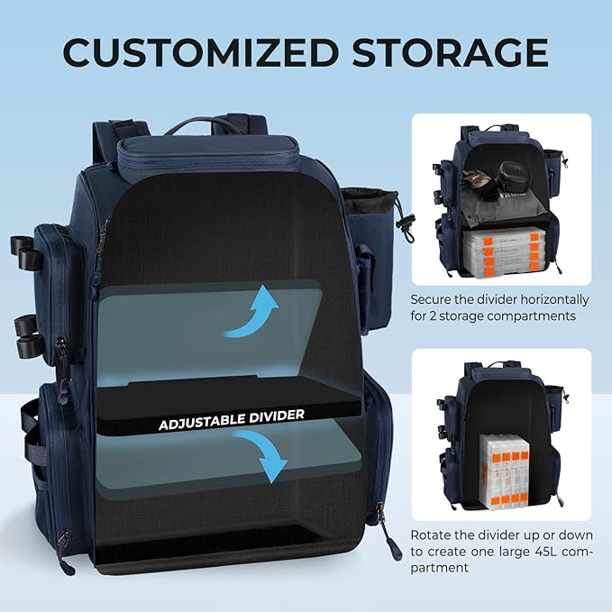 KastKing Bait Boss Fishing Tackle Backpack with Rod Holders-4 Tackle Boxes-Rain Cover,45/43L Large Storage for Fishing Gear