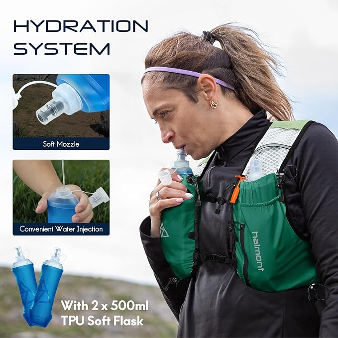 Haimont Running Hydration Vest with Water Bottles for Men Women, Lightweight 10L Hydrated Vest Pack for Trail Running, Hiking
