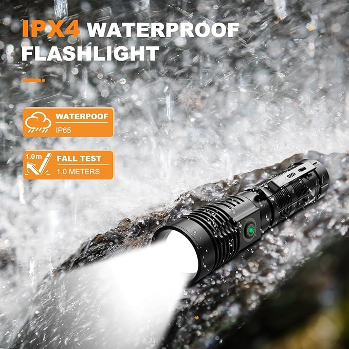 Hoxida Small Tactical Flashlights High Lumens - 1500 Meters Long Beam Super Bright LED Magnetic Flashlight USB Rechargeable Zoomable 5Modes Long Beam Spotlight Flashlight for Hiking, Camping, 1pcs
