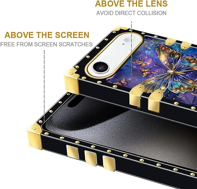 for iPhone 17 Air Case Luxury Golden Decoration for Girl Women Soft TPU Shockproof Protective Hard PC Back for iPhone 17 Air Crazy Pattern Glistening Golden Butterfly Vibrant Purple Blue