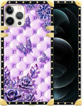 Compatible with iPhone 12 Pro Max Case, Purple Butterfly Flowers Leaf Luxury Golden Decoration for Girl Women Soft TPU Shockproof Protective Hard PC Back for iPhone 12 Pro Max