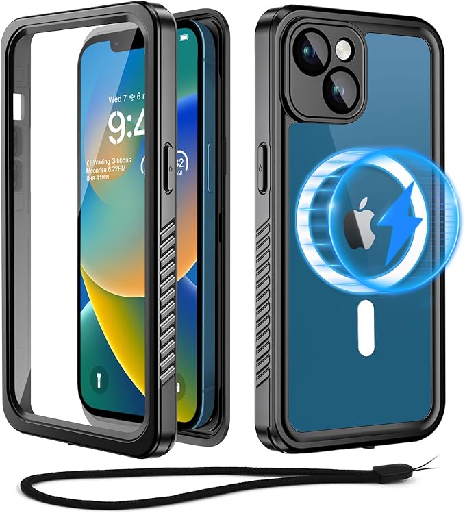 Beeasy for iPhone 13 Waterproof Case Compatible with Magsafe IP68 Underwater Military Grade, Phone Case with Shockproof, Dustproof, Rugged 360 Full Body Protection Cover Black