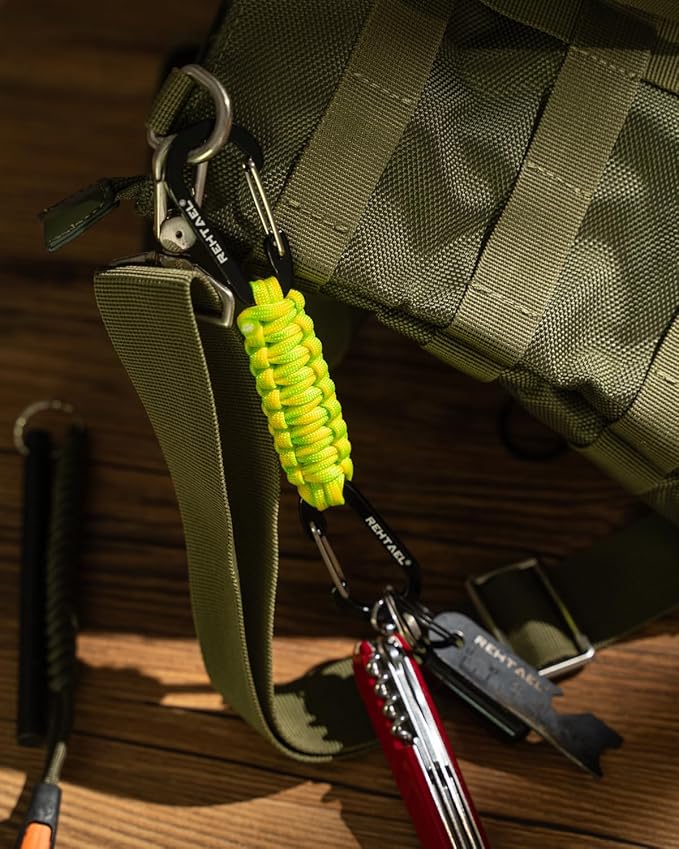 Paracord Braided Carabiner Keychain Lanyard Strap, Hanger Stroller Hook w/2 Carabiner Clips for Water Bottle Backpack
