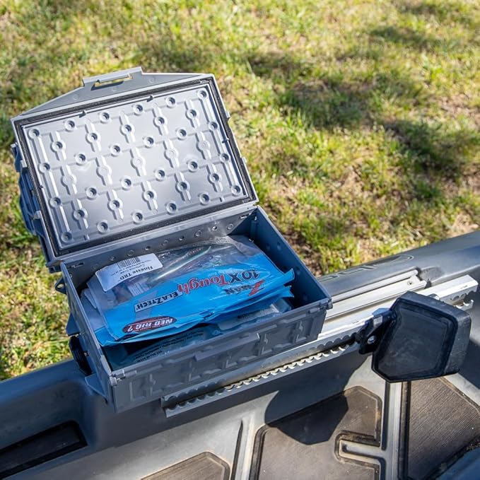 YakAttack TracPak Combo Kit – Battleship Grey | 2 Stackable Storage Boxes + Quick Release Track Base | Fits MightyMount, GearTrac & Kayak Tracks | Space-Saving Fishing Storage | Compact Kayaking Box