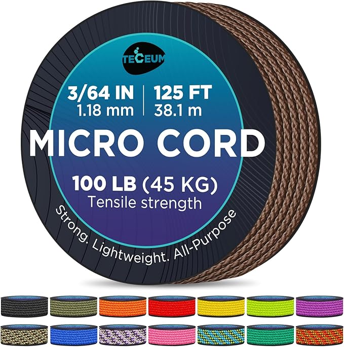 TECEUM Micro Paracord – 1.18 mm X 125 ft – Micro Utility Cord – Thin Braided Paracord Rope – Best for Crafting, DIY Projects, Fishing, Camping – Wind Chime Replacement – Survival Strong String