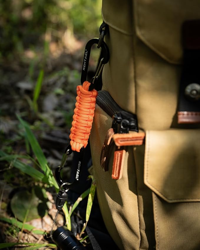 Paracord Braided Carabiner Keychain Lanyard Strap, Hanger Stroller Hook w/2 Carabiner Clips for Water Bottle Backpack