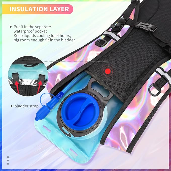 Hydration Backpack, Water Backpack with 2L Hydration Bladder, Rave Backpack Hydration Pack, Festival Essential for Raves, Hiking, Cycling, Climbing, Running, Outdoor, Camping and More
