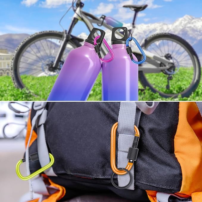 Cridoz Locking Carabiner D Ring Clips with Flat Key Ring