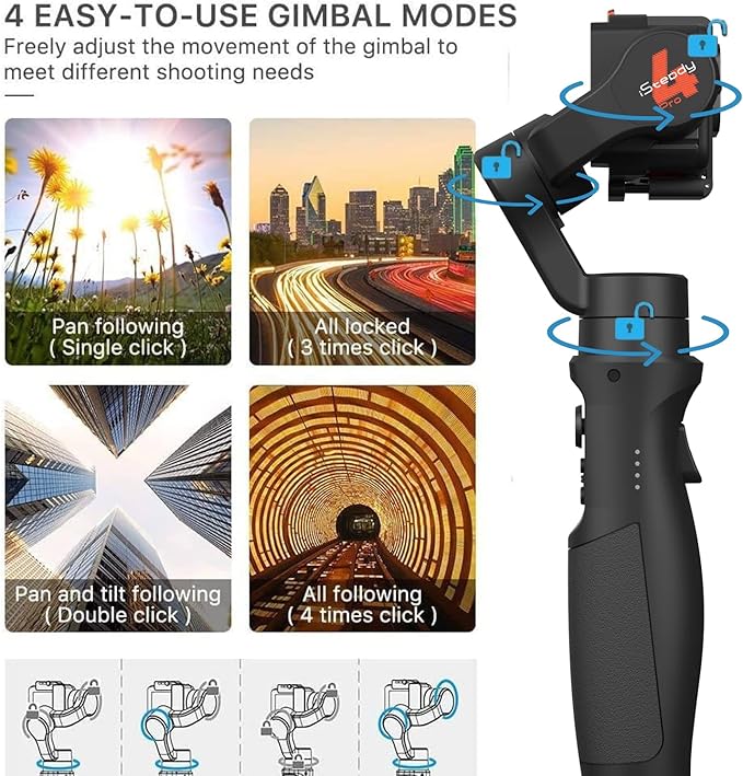 hohem iSteady Pro 4 3-Axis Gimbal Stabilizer for GoPro 13/12/11/10/9 8/7/6/5, for Osmo Action and Other Action Cameras,Support Bluetooth & Cable Control, IPX4 Splash Proof with Tripod