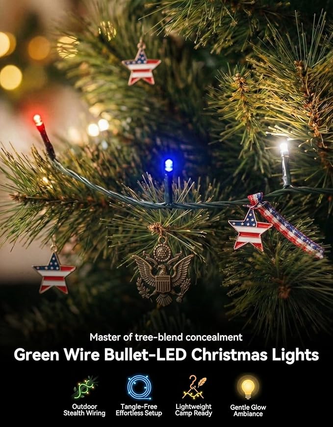 LitHome 4th of July Decorations Outdoor Waterproof, 99FT 300 LED String Lights Outdoor Red White and Blue, 8 Modes String Lights with Timer & Memory for Independence Day Tree Holiday Party