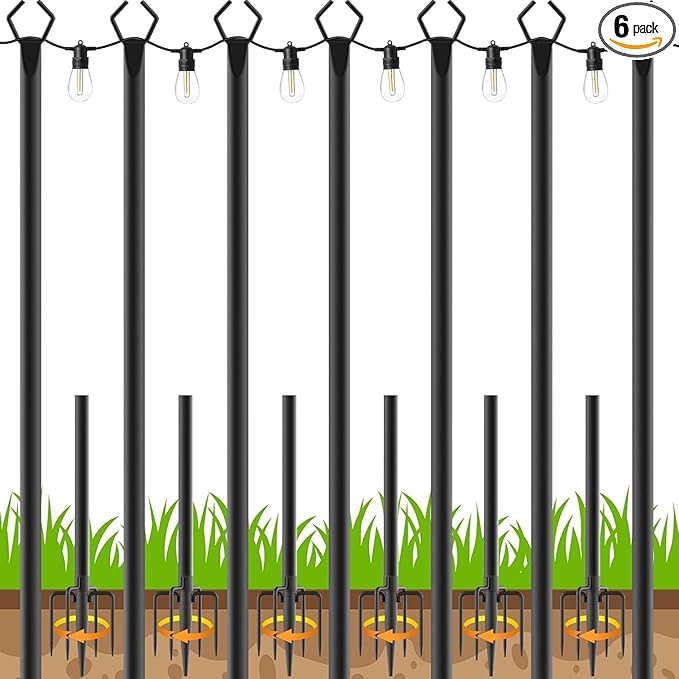 AHRLHR 7 Pack String Light Poles,Poles for Outdoor String lights10 Ft Metal Poles with Fork for Outdoor String Lights,Outdoor Light Poles with Fork,Patio,Deck,Backyard