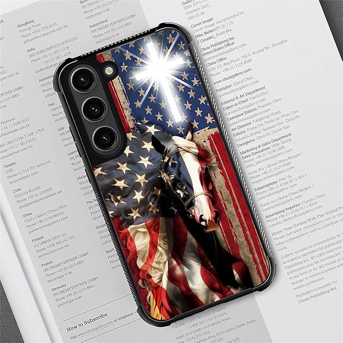 for Samsung Galaxy S23 Plus Case, Red American Flag Horse Cross Pattern Graphic Design Girl Boy Soft Silicone Hard Acrylic Shock Protection for Samsung Galaxy S23 Plus