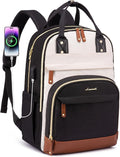 LOVEVOOK Backpack Purse for Women, Fits 17 Inch Laptop, Fashion Travel Work Anti-theft Bag, Business Computer Waterproof University Backpacks, Beige-Black-Brown