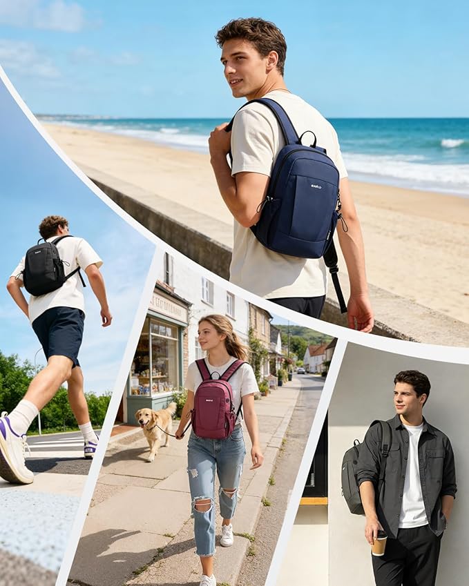 ECOHUB Mini Anti-Theft RFID Backpack for Women and Men, Water-Resistant, Lightweight Travel Daypack with iPad Sleeve, Key Holder, 9 Pockets, Gifting, Red