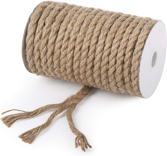 Vivifying Jute Rope, 50 Feet 8mm Natural Heavy Duty Twine for Crafts, Cat Scratch Post, Bundling and Hanging
