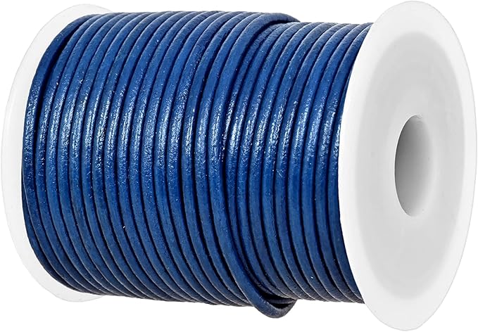 GENIQUE Real/Genuine Round Leather String Cord for Necklace, Bracelets, Jewelry, Kumihimo Braiding, DIY Projects (20 Metres) (2mm, Blue)