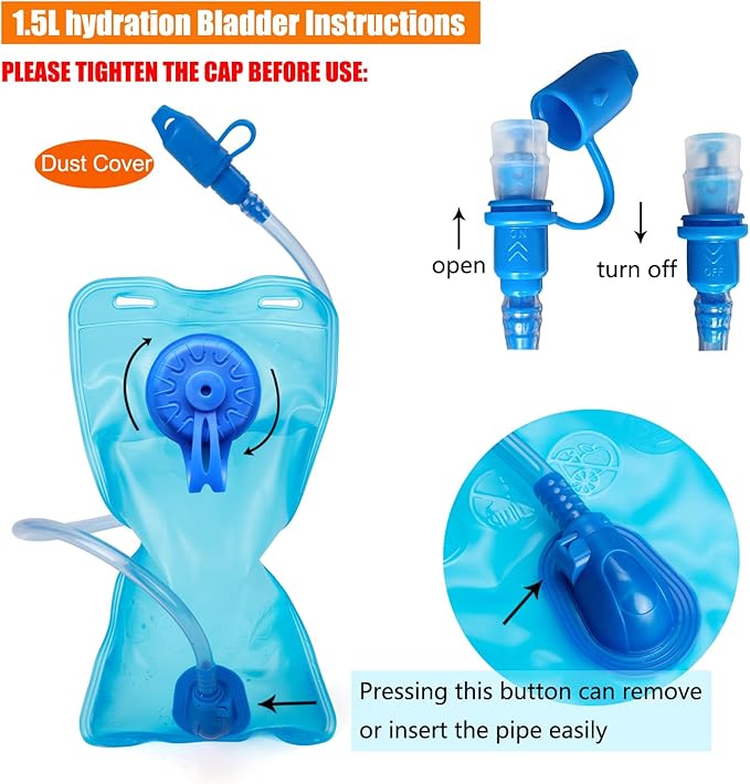 Kids Hydration Backpack, Water Hiking Backpack for Boys or Girls with 1.5L Reservoir Bladder