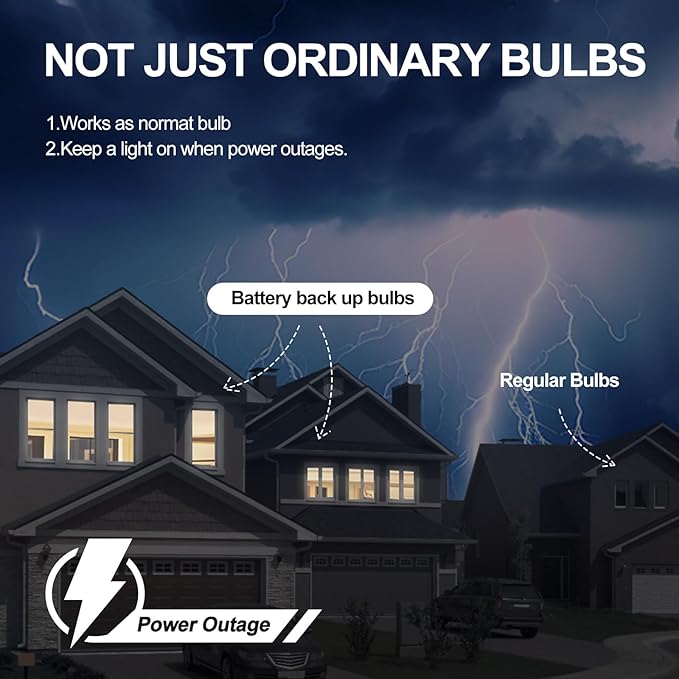 3Pack Rechargeable Emergency Light Bulb, A19 9W Warm White 6000K Self-Charging LED Light Bulb,1200mAh Battery Backup Light Bulbs for Daily,Home Emergency,Outdoor Portable Use