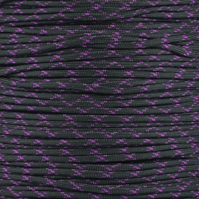 Parachute 550 Paracord Type III 7 Strand - (Black with Acid Purple X, 10 Feet)