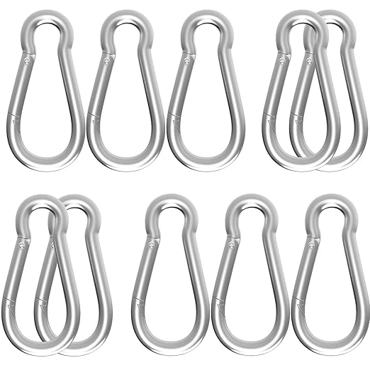 Carabiner, Heavy Duty Galvanized Steel Spring Snap Hook Carabiner Clips with 550LBS Holding Capacity, Ideal for Outdoor, Hammock, Swing and Travel (M8 3Inch, 10PCS)