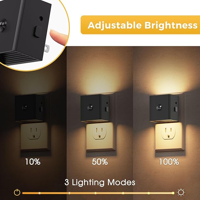 L LOHAS LED Motion Sensor Night Light, [2-Pack] Plug in Night Light with Motion Sensor and Dusk to Dawn Sensor, Brightness Adjustable, 3000K Soft White Nightlight for Bathroom Hallway Kitchen